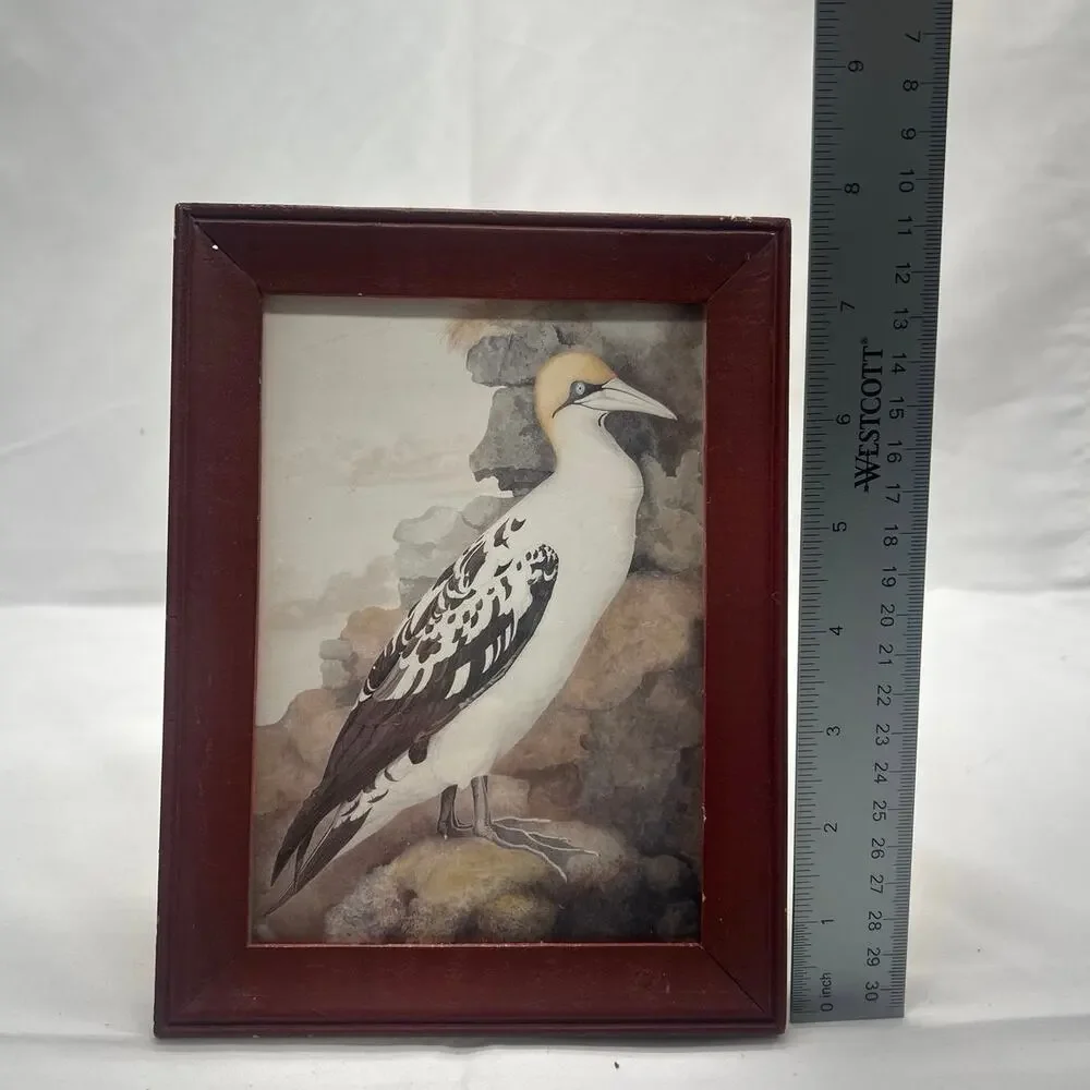 Maroon Wood Picture Frame 5x7 Bird Art Insert Tabletop Wall Decor Frame Vintage